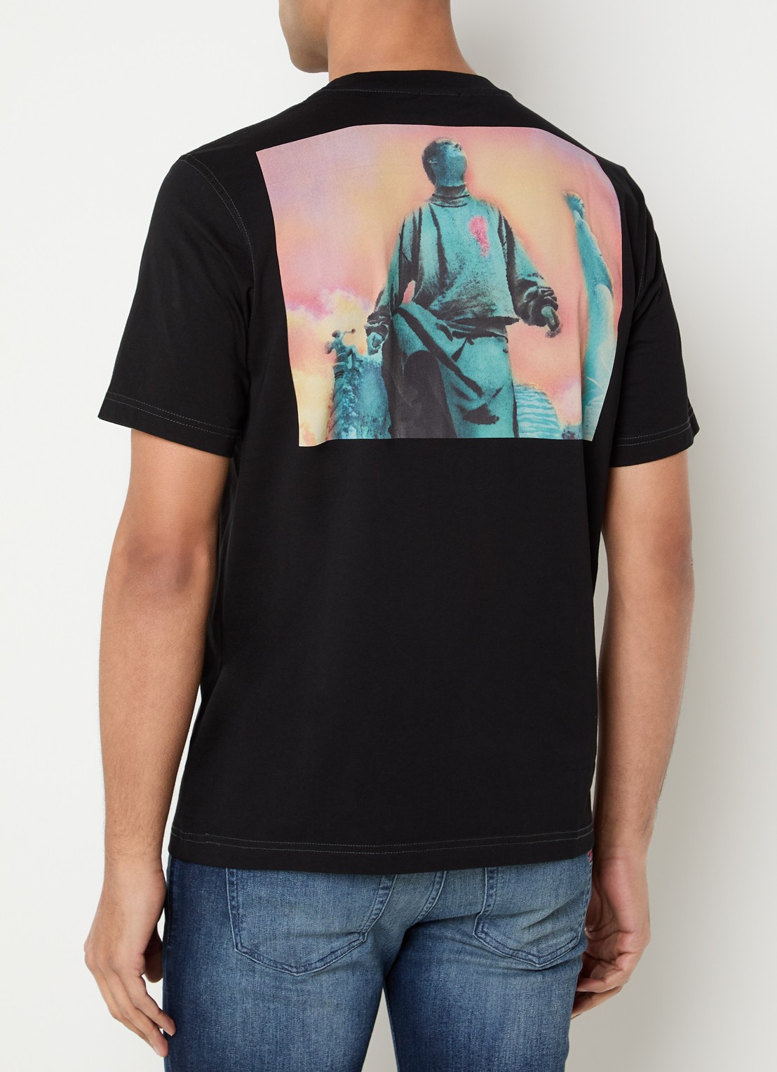 Diesel T-Adjust-V10 T-shirt met logo- en backprint - detail zwart