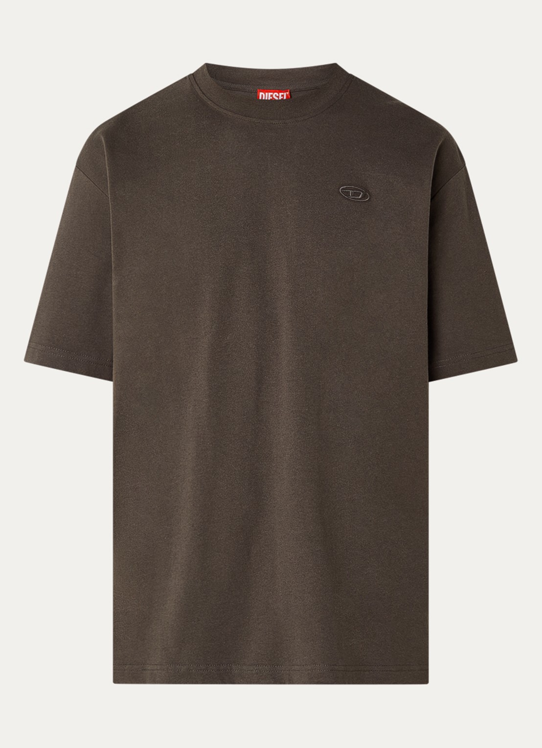 Diesel T-Boggy T-shirt met logoborduring - voorkant 2 donkerbruin