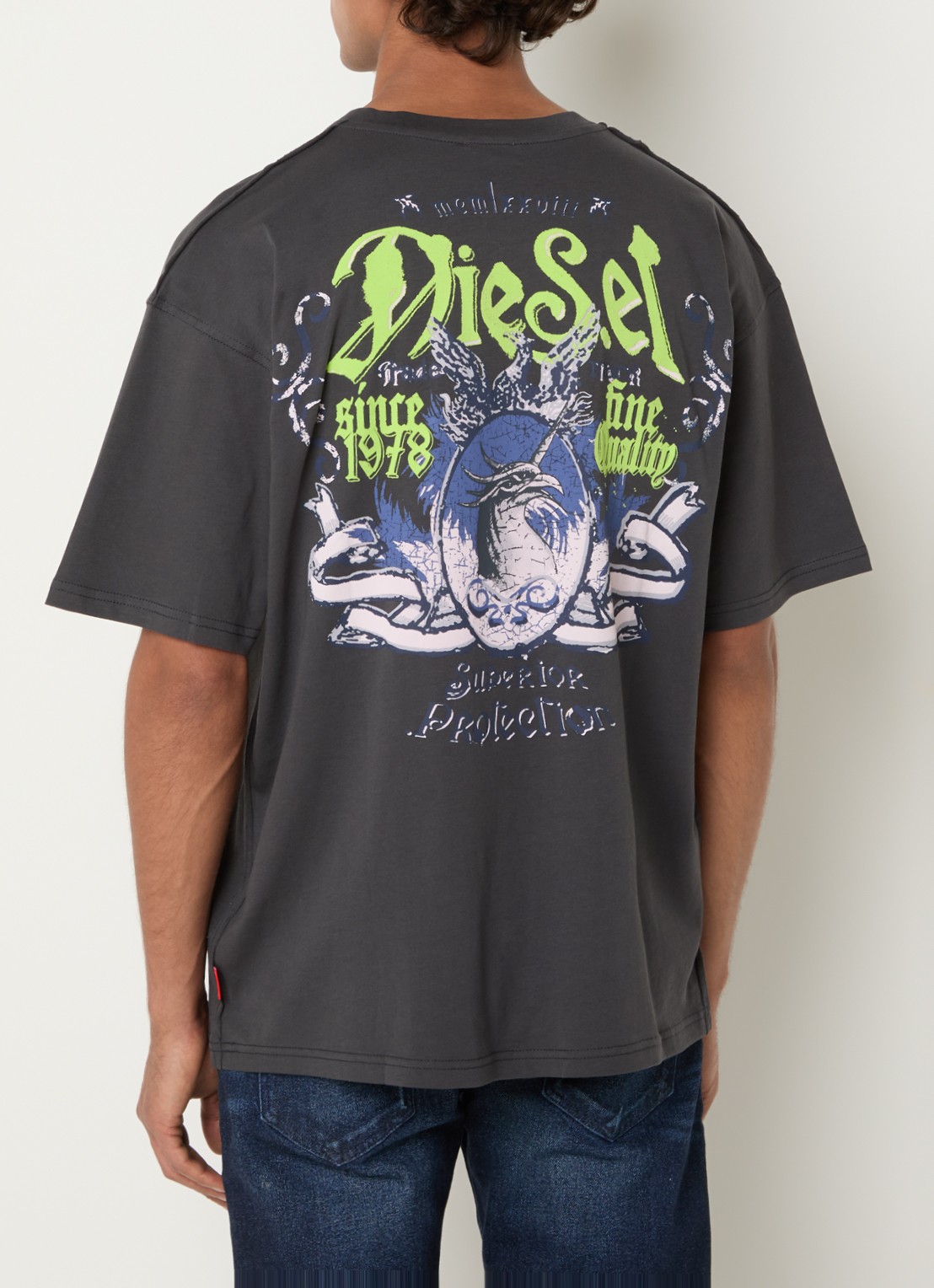 Diesel T-Boxt-AA2 T-shirt met logo- en backprint - detail donkergrijs