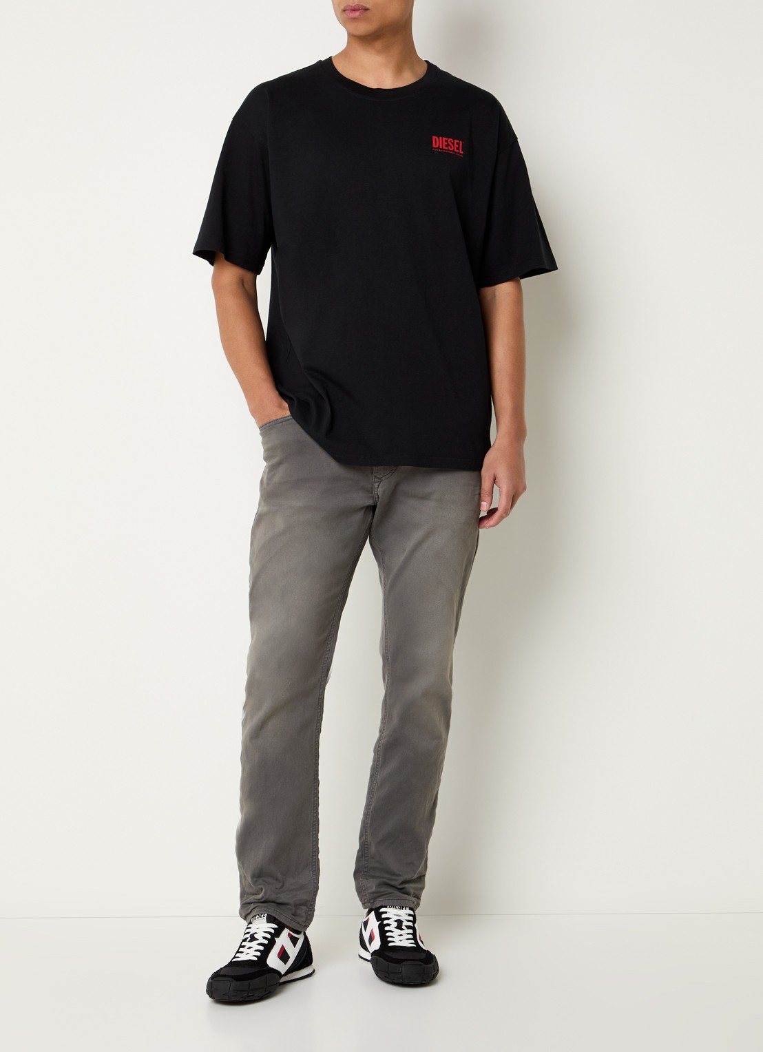Diesel T-Boxt-Bisk T-shirt met logo- en backprint - voorkant 2 zwart