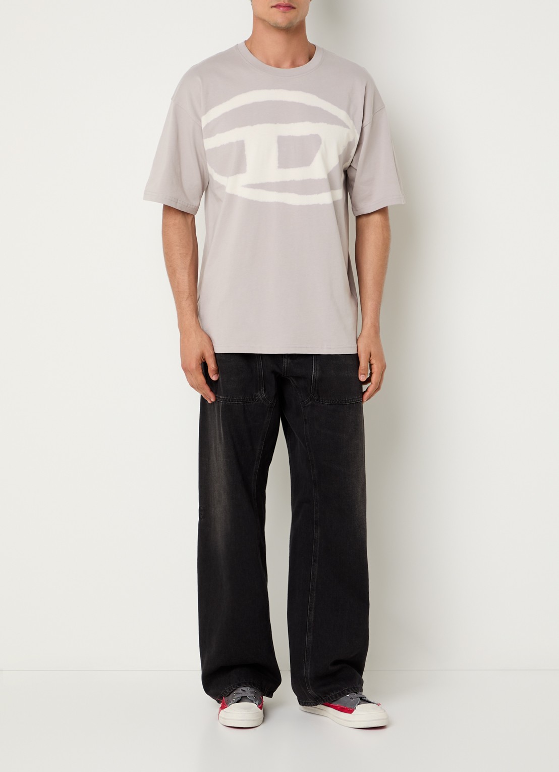Diesel T-Boxt-Bleach T-shirt met logoprint - voorkant 3 grijs