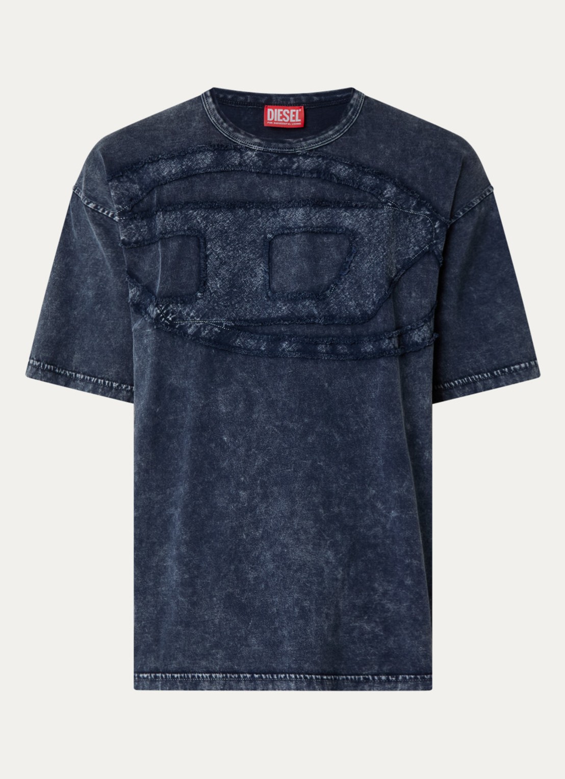 Diesel T-Boxt-Den T-shirt met logoborduring - voorkant 3 donkerblauw