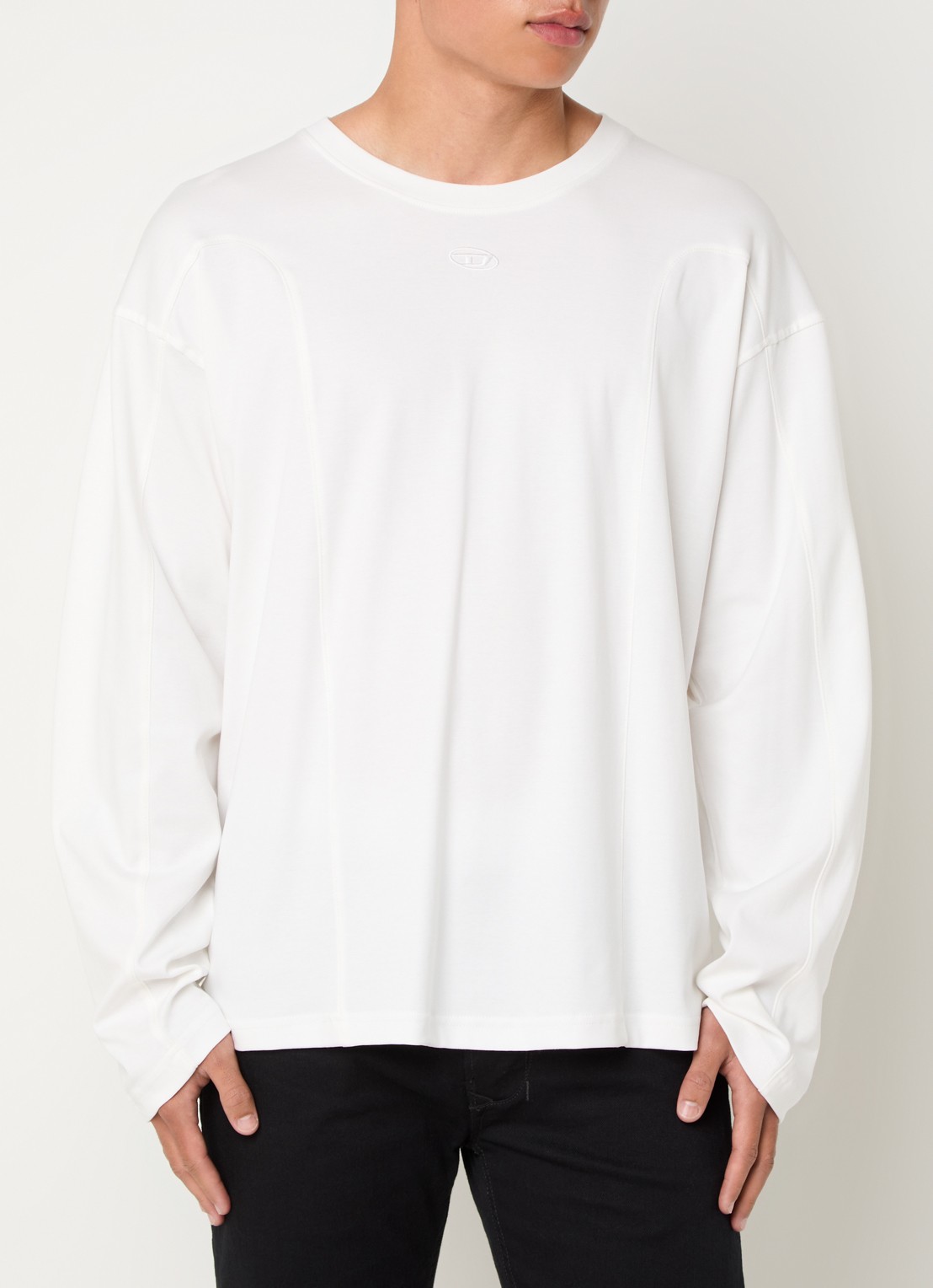 Diesel T-Boxt longsleeve met logoborduring - detail 2 gebroken wit