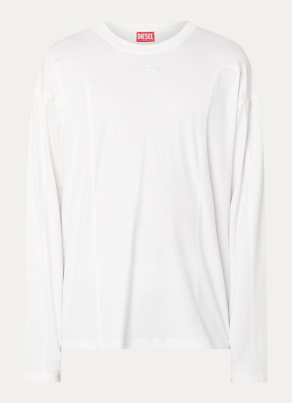 Diesel T-Boxt longsleeve met logoborduring - voorkant 3 gebroken wit