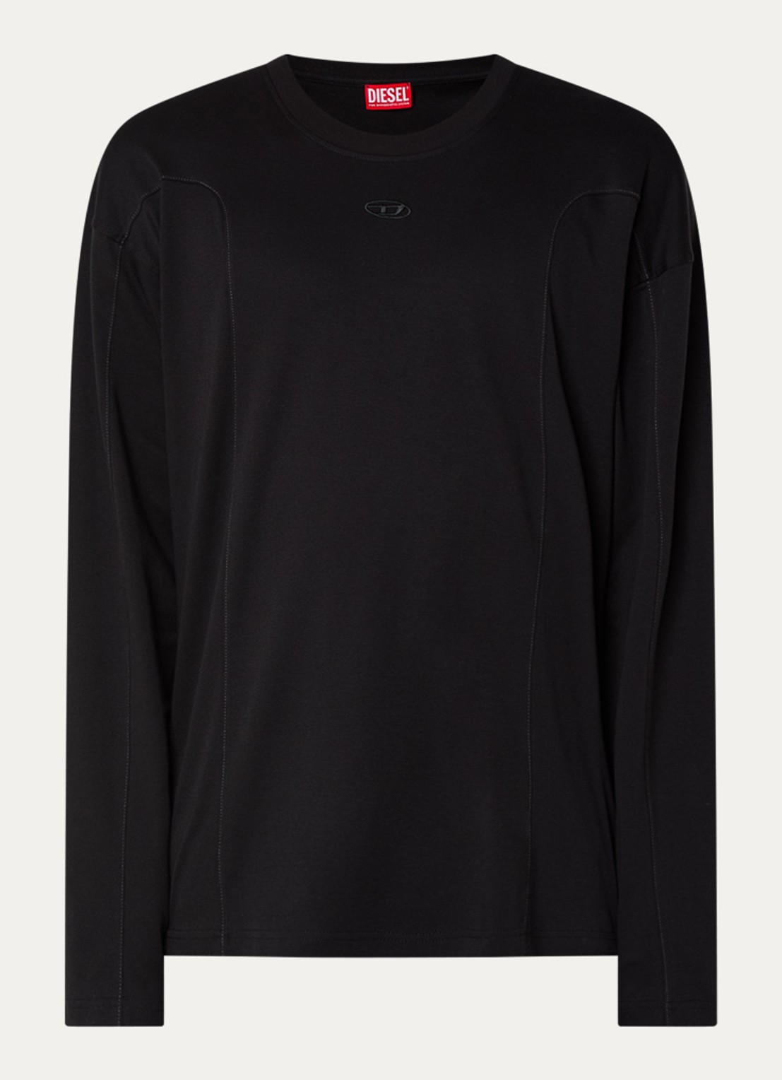 Diesel T-Boxt longsleeve met logoborduring - voorkant zwart