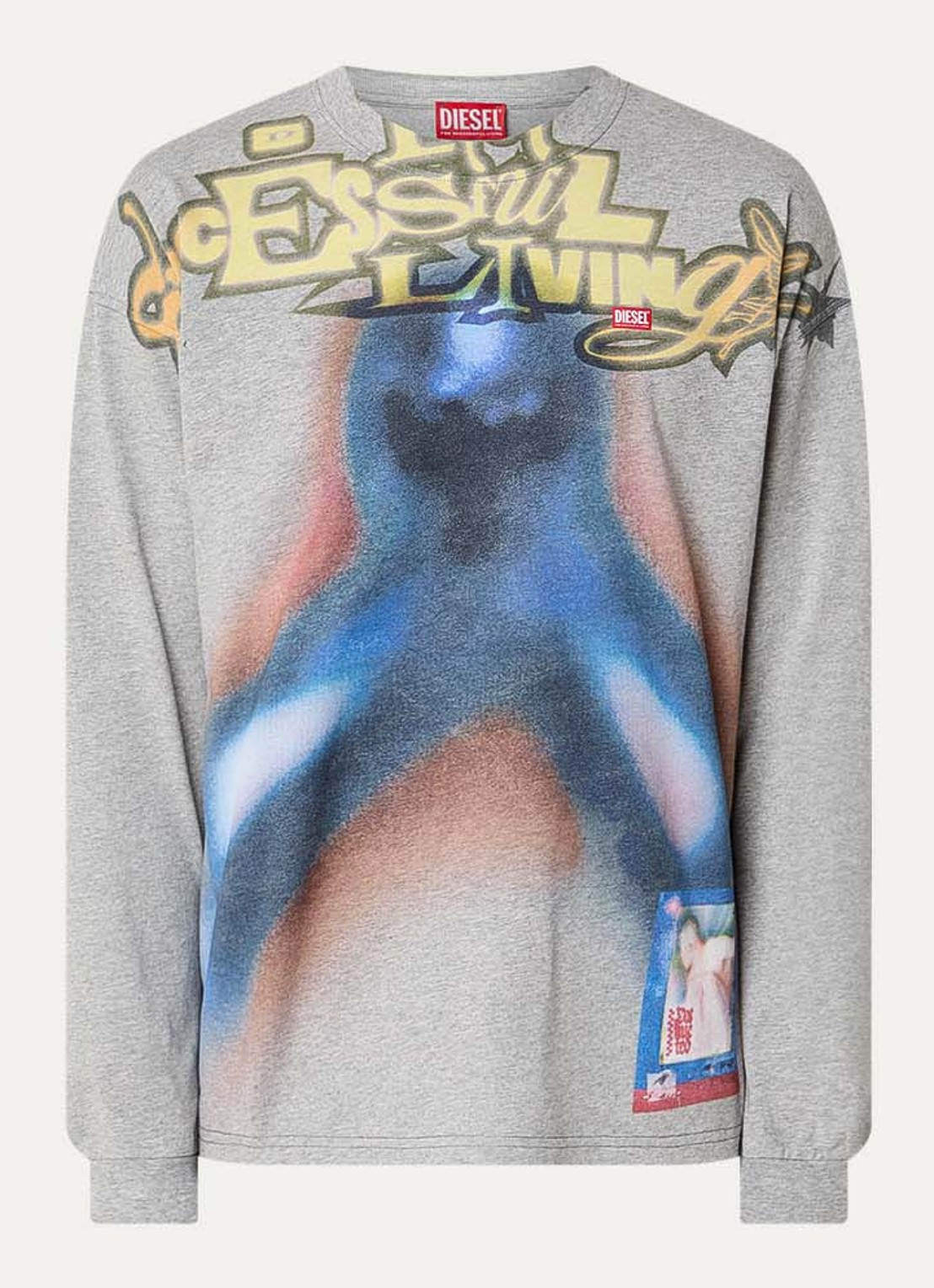 Diesel T-Boxt-Ls-V1 longsleeve met print en gemêleerd dessin - voorkant grijsmele