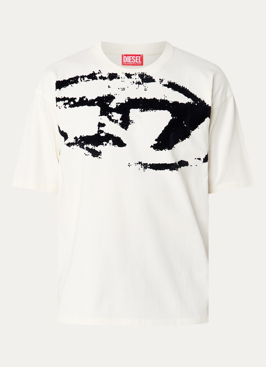 Diesel T-Boxt-N14 T-shirt met flock logoprint - voorkant 2 ivoor