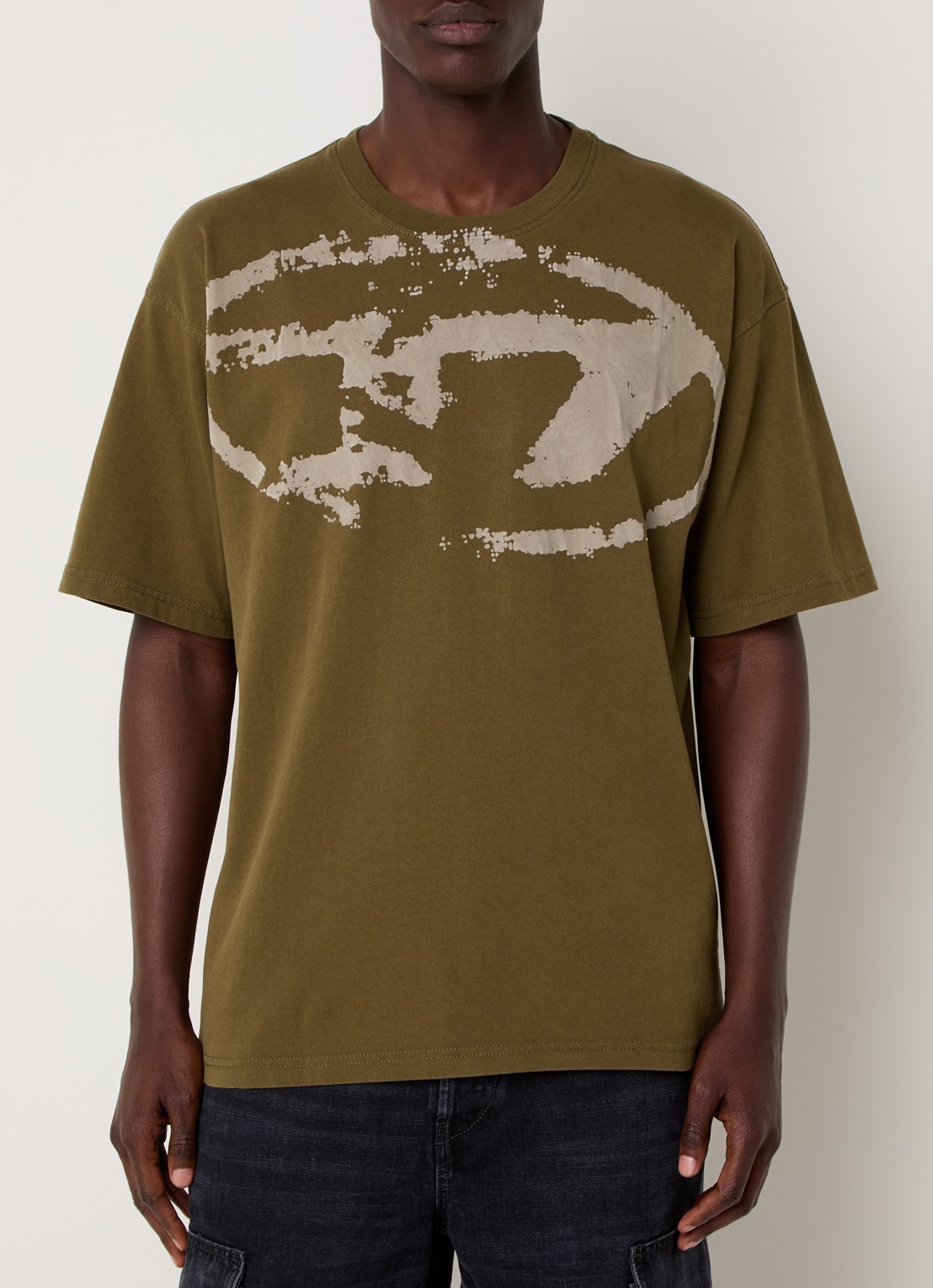Diesel T-Boxt-N14 T-shirt met flock logoprint - detail 3 mosgroen