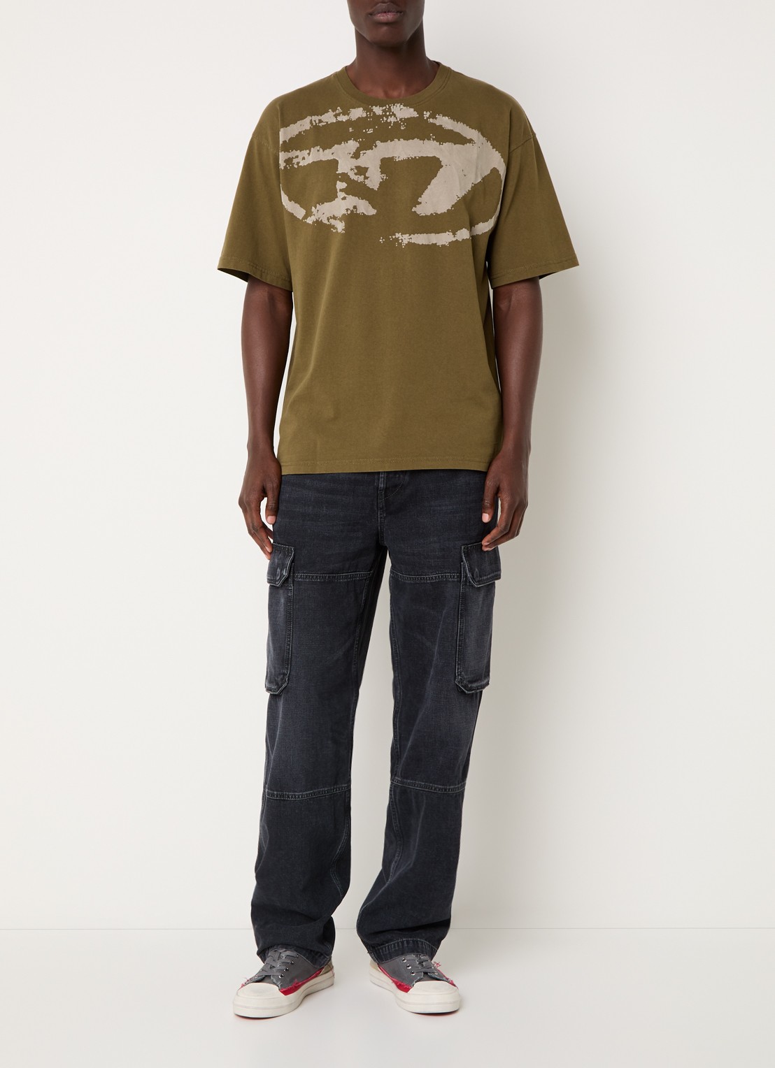 Diesel T-Boxt-N14 T-shirt met flock logoprint - voorkant 2 mosgroen