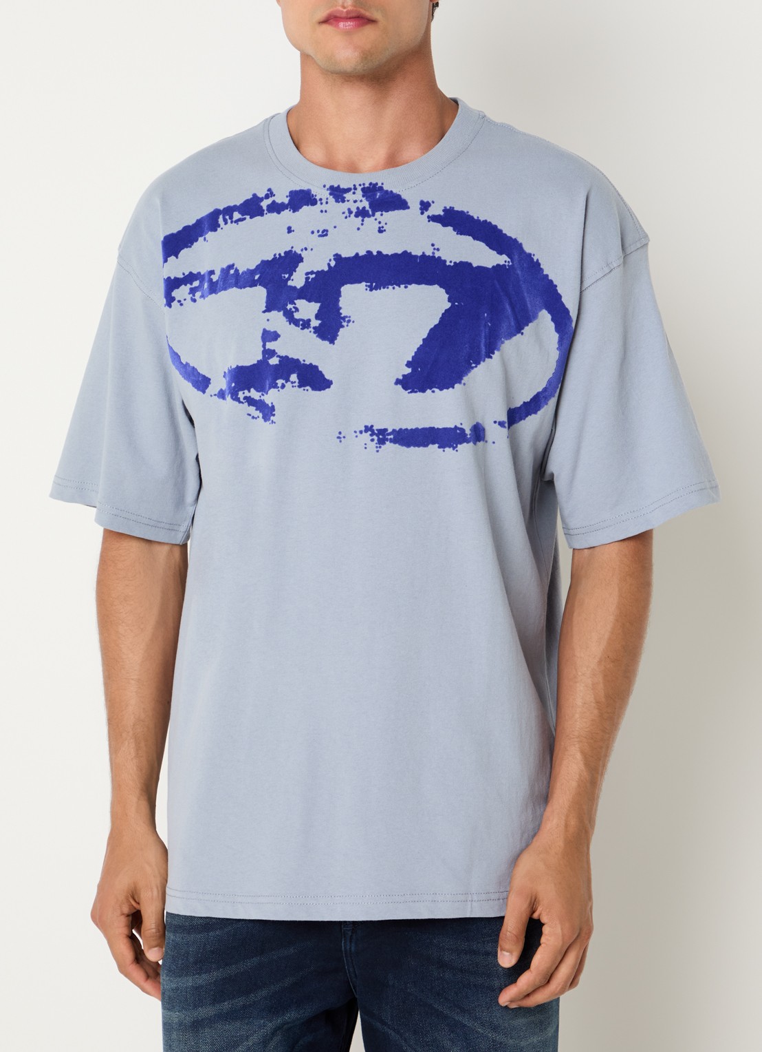 Diesel T-BoxT-N14 T-shirt met flock logoprint - detail blauwgrijs