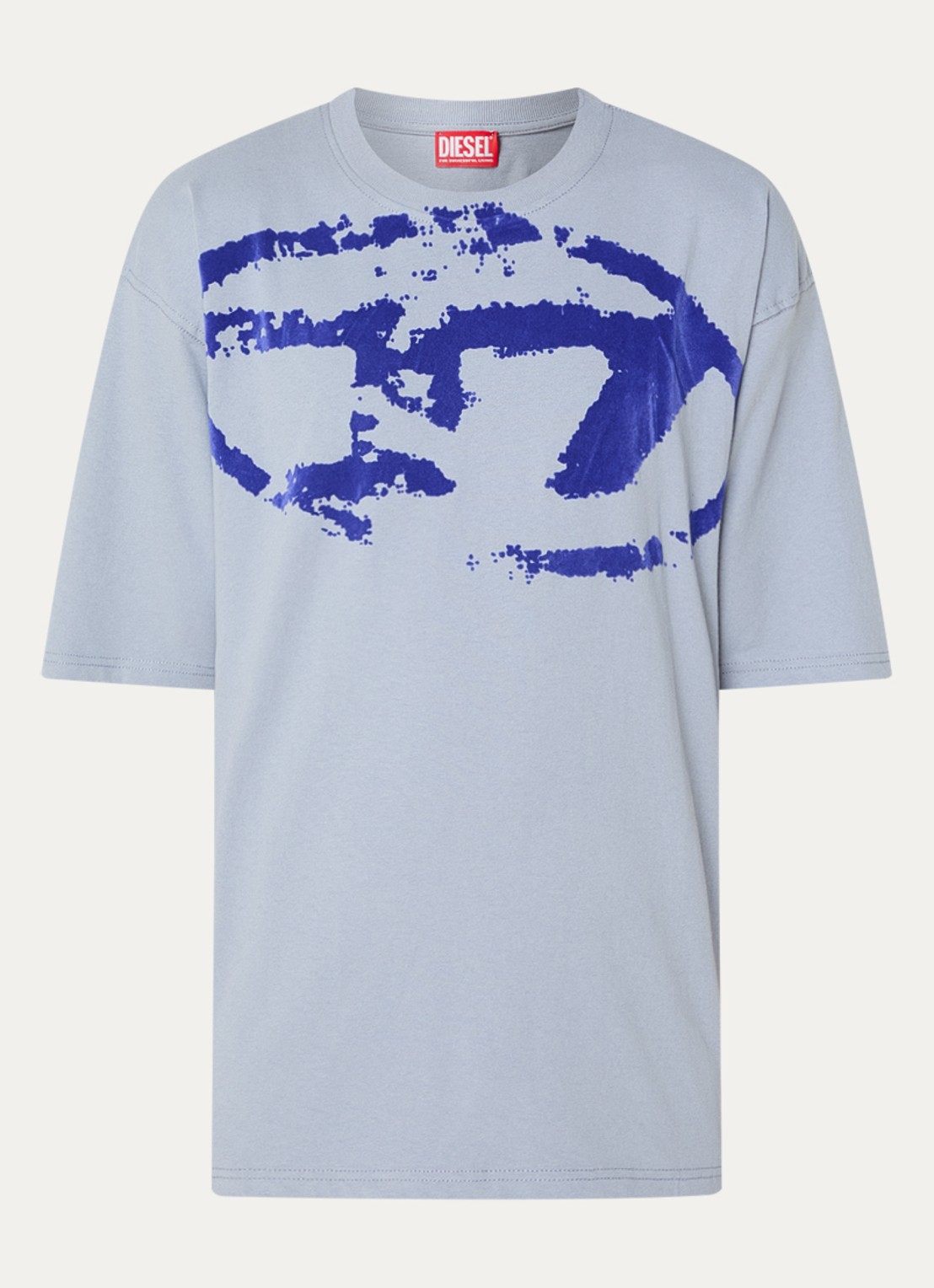Diesel T-BoxT-N14 T-shirt met flock logoprint - voorkant 2 blauwgrijs