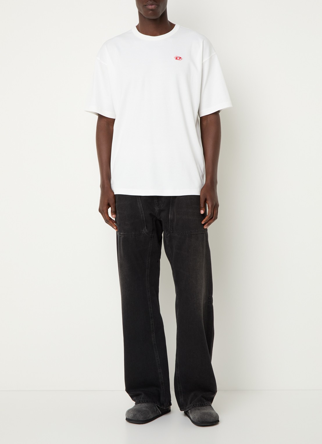Diesel T-Boxt T-shirt met logoborduring - voorkant 3 gebroken wit