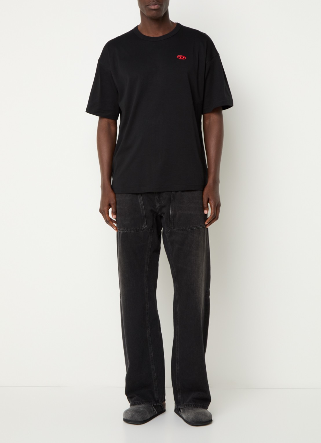 Diesel T-Boxt T-shirt met logoborduring - voorkant 2 zwart