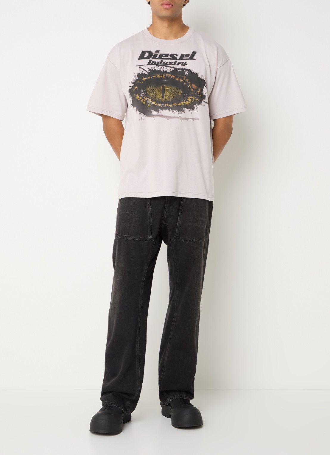 Diesel T-boxt T-shirt met logoprint - voorkant 3 creme