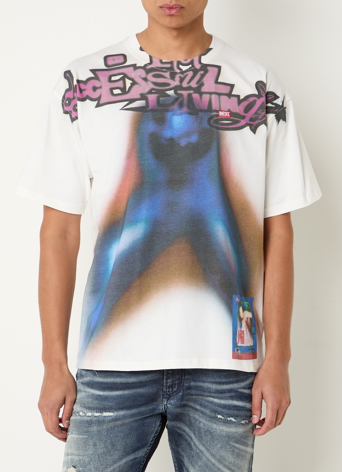Diesel T-Boxt-V13 T-shirt met print en logo - detail gebroken wit