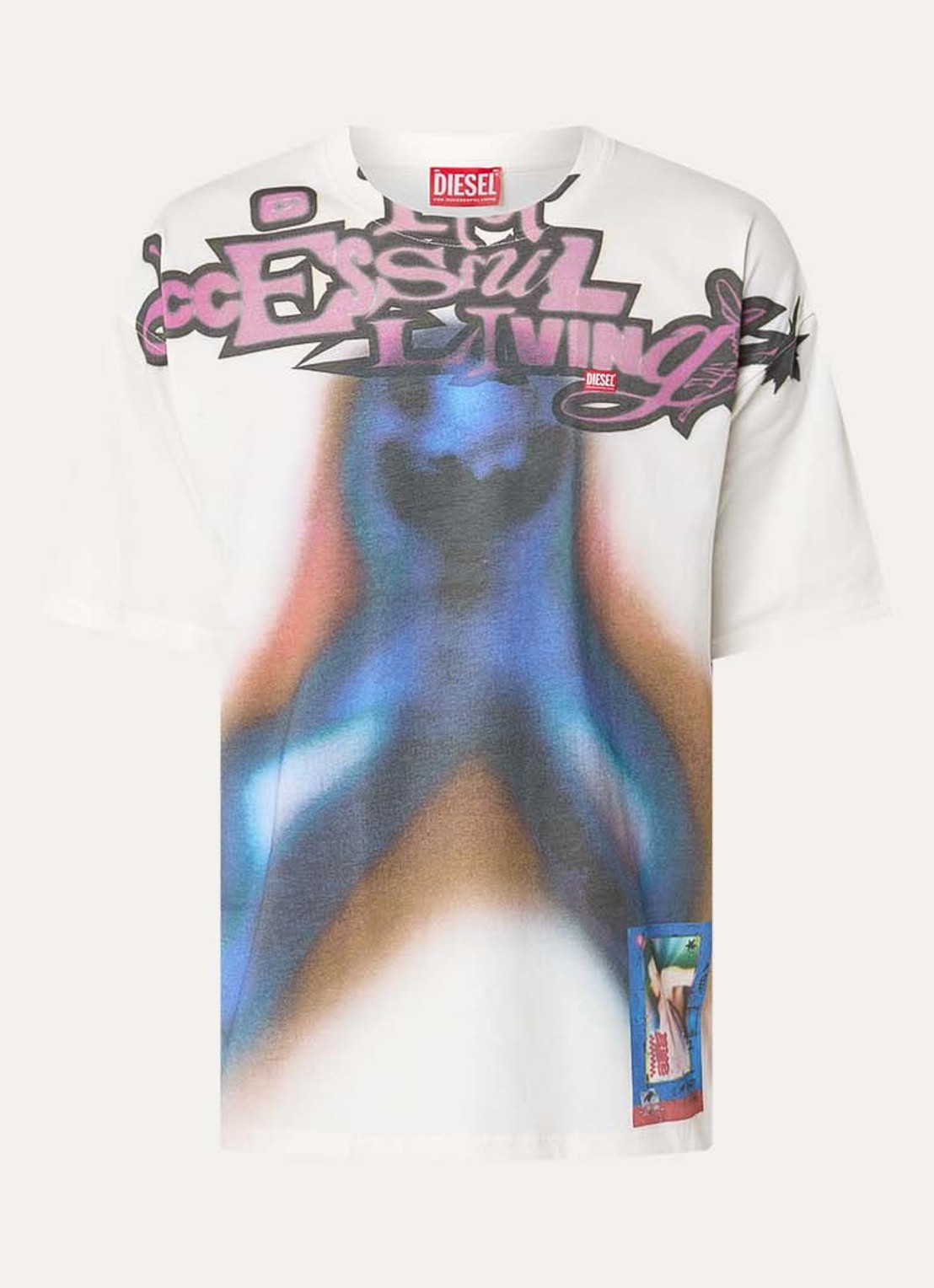 Diesel T-Boxt-V13 T-shirt met print en logo - voorkant 3 gebroken wit