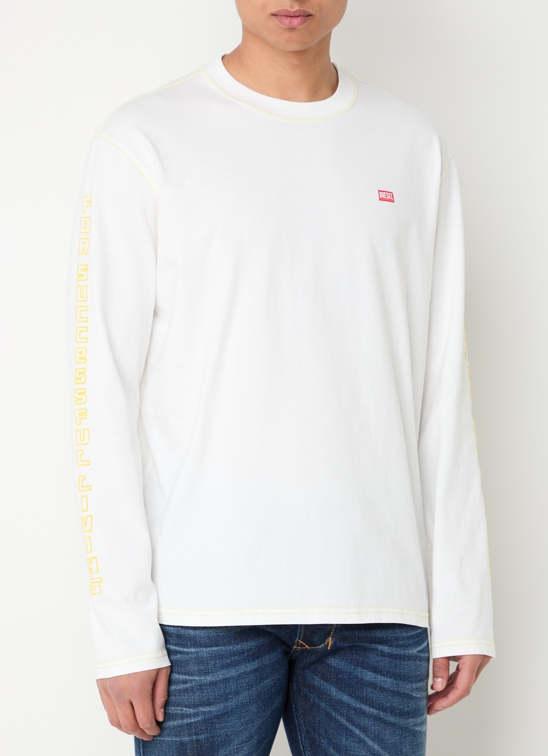 Diesel T-Crane longsleeve met logo- en backprint - achterkant wit