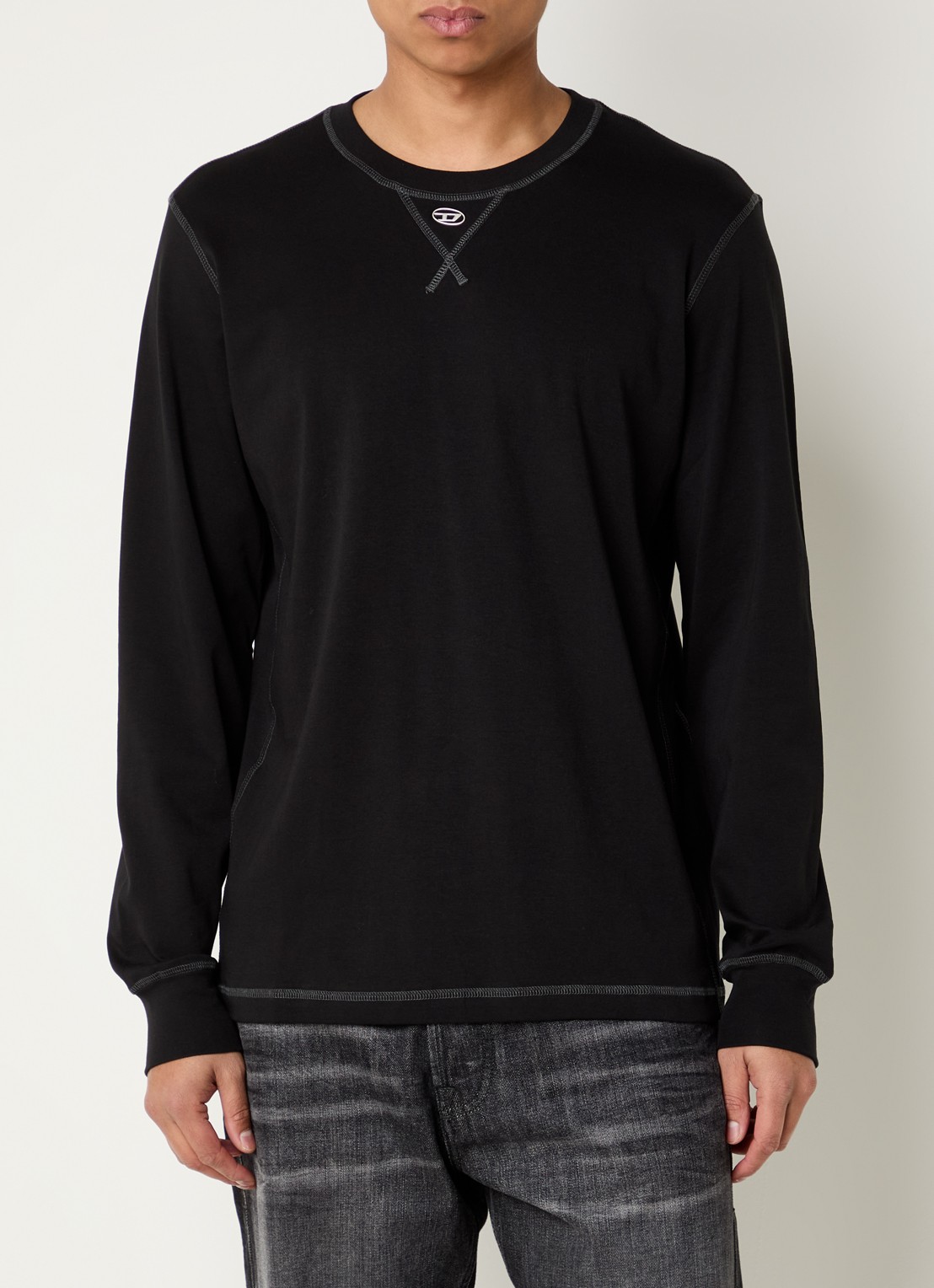 Diesel T-Madjust-Ls-Tr longsleeve met logo - detail zwart