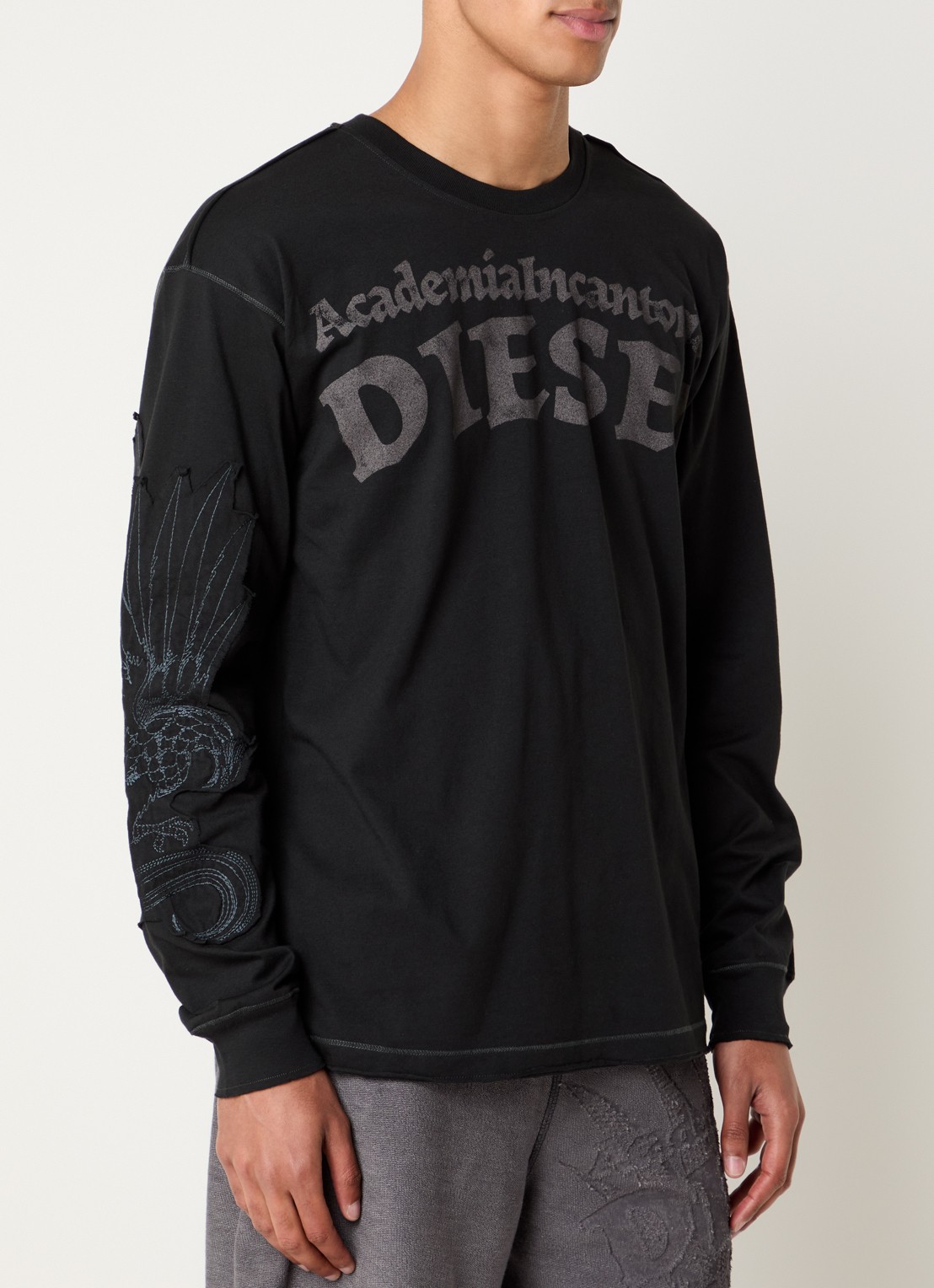 Diesel T-Norm-AA3 longsleeve met print en patchwork - detail 4 antraciet