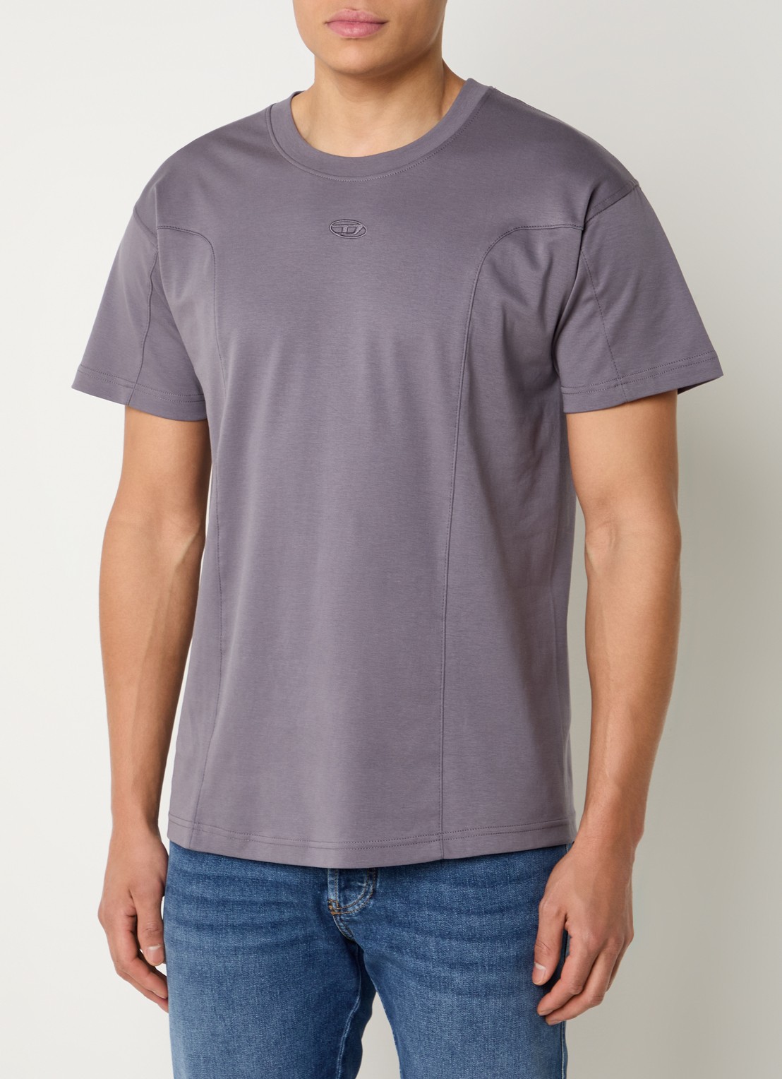 Diesel T-Norm-Int T-shirt met logoborduring - detail taupe