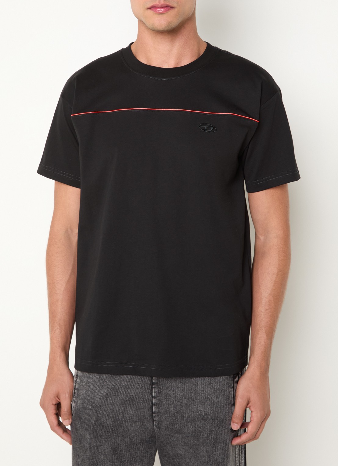 Diesel T-Norm-Piping T-shirt met logo - detail zwart
