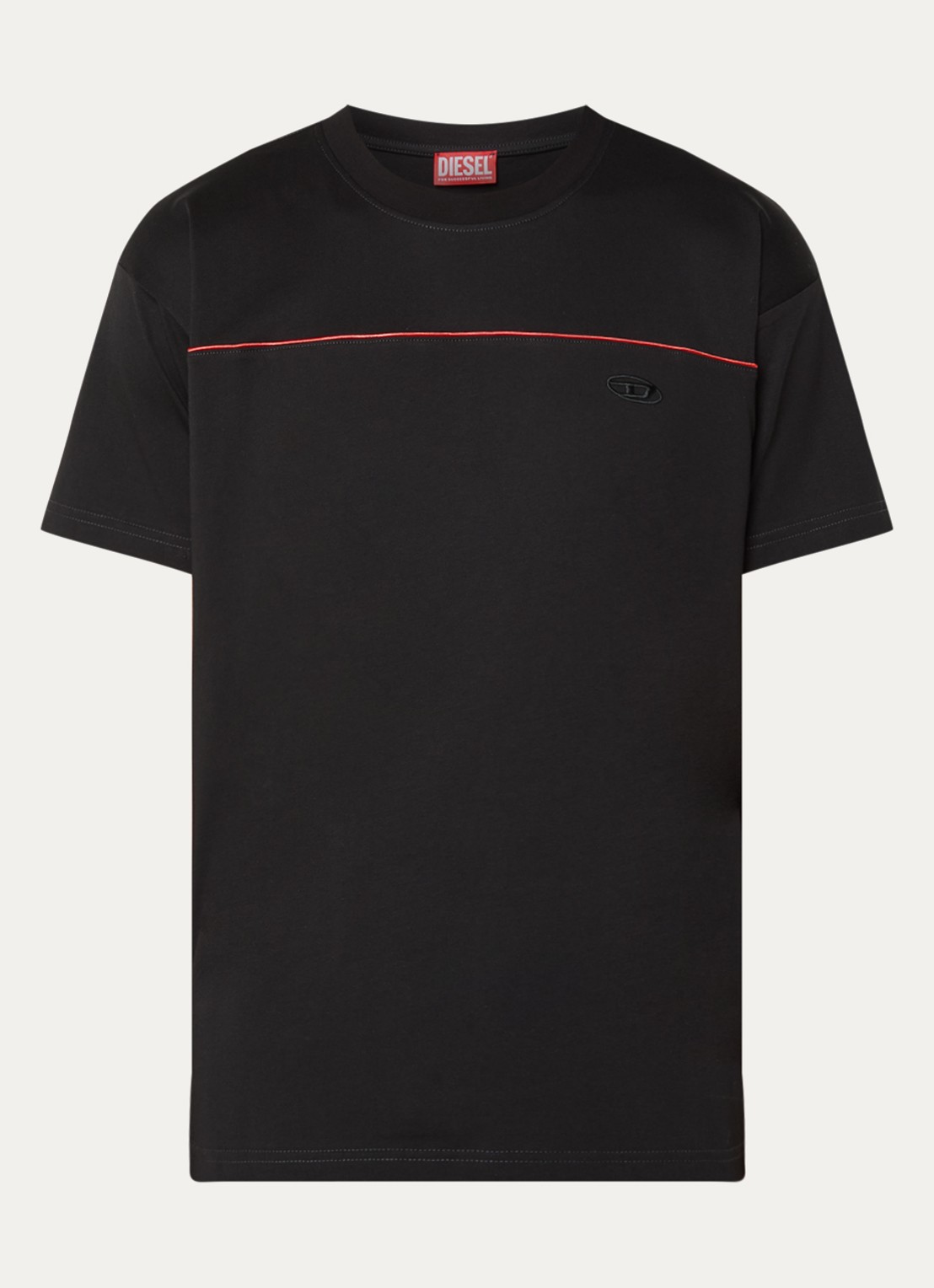 Diesel T-Norm-Piping T-shirt met logo - voorkant 2 zwart