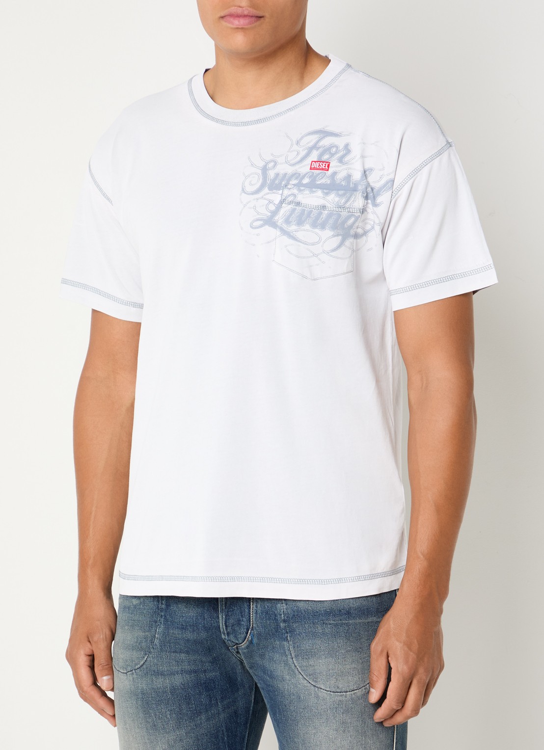 Diesel T-Norm-Pocket T-shirt met print - detail wit