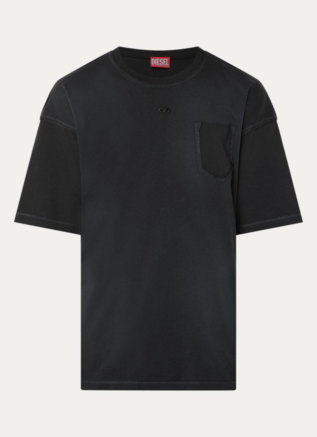 Diesel T-Pock T-shirt met logoborduring - voorkant 2 zwart