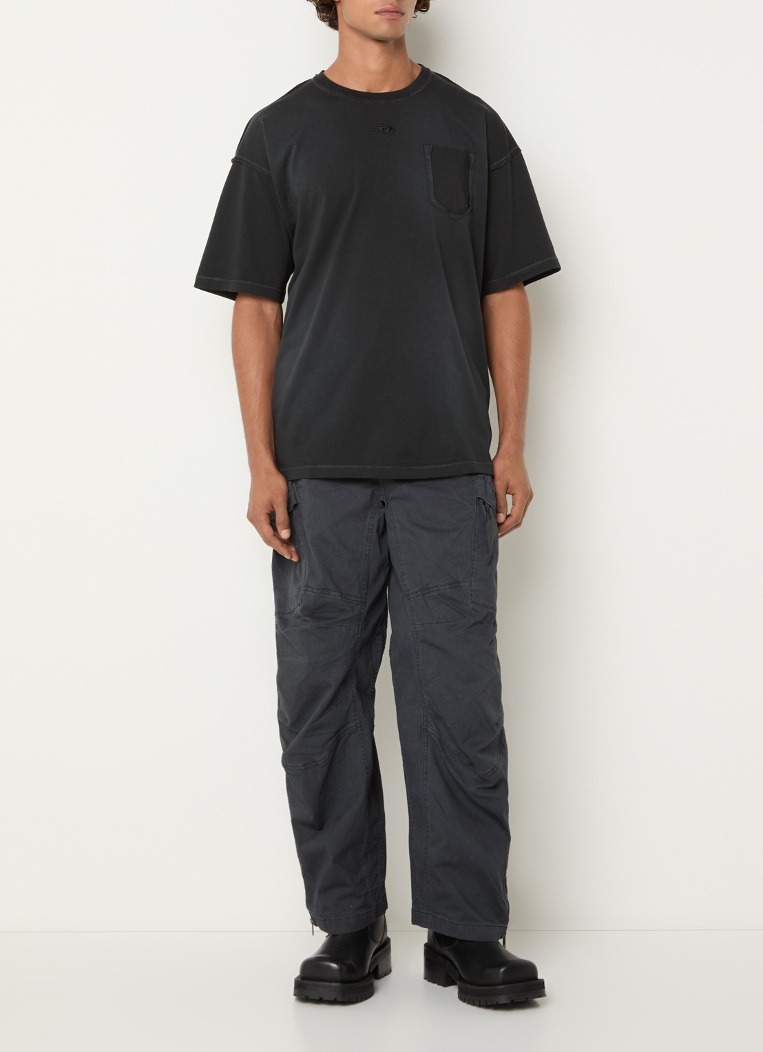 Diesel T-Pock T-shirt met logoborduring - voorkant 3 zwart
