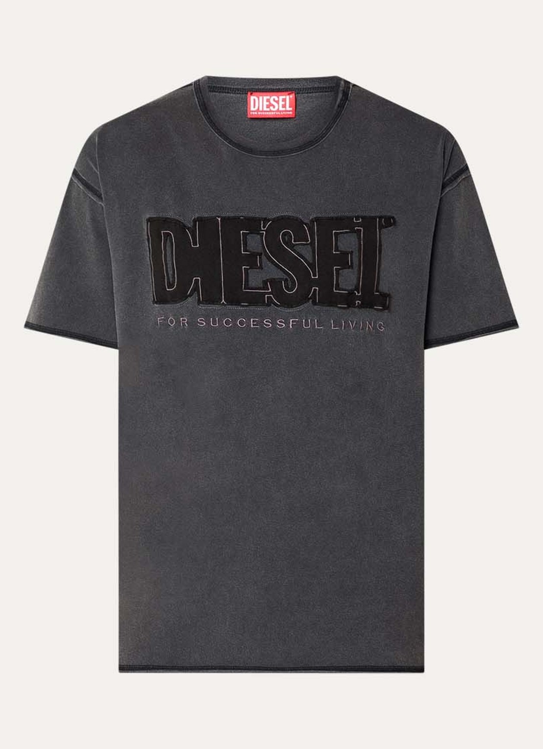 Diesel T-rawboxt T-shirt met logoborduring - voorkant 2 antraciet