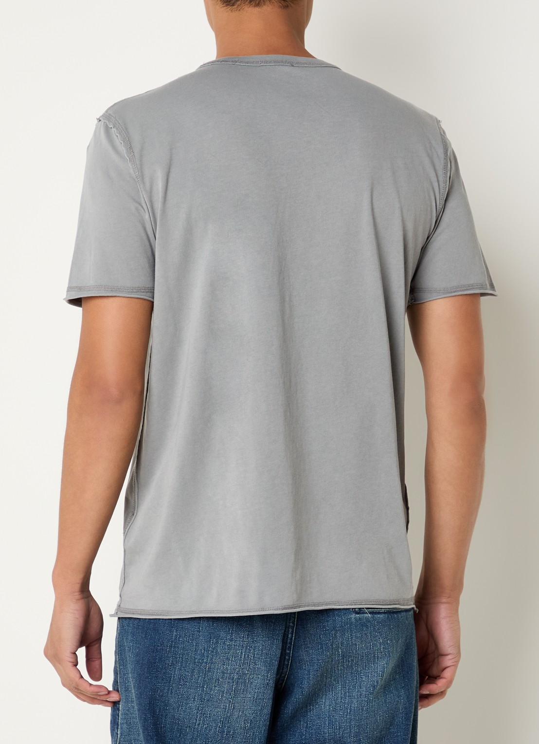 Diesel T-Rawjust-V1 T-shirt met logo en destroyed afwerking - achterkant grijs