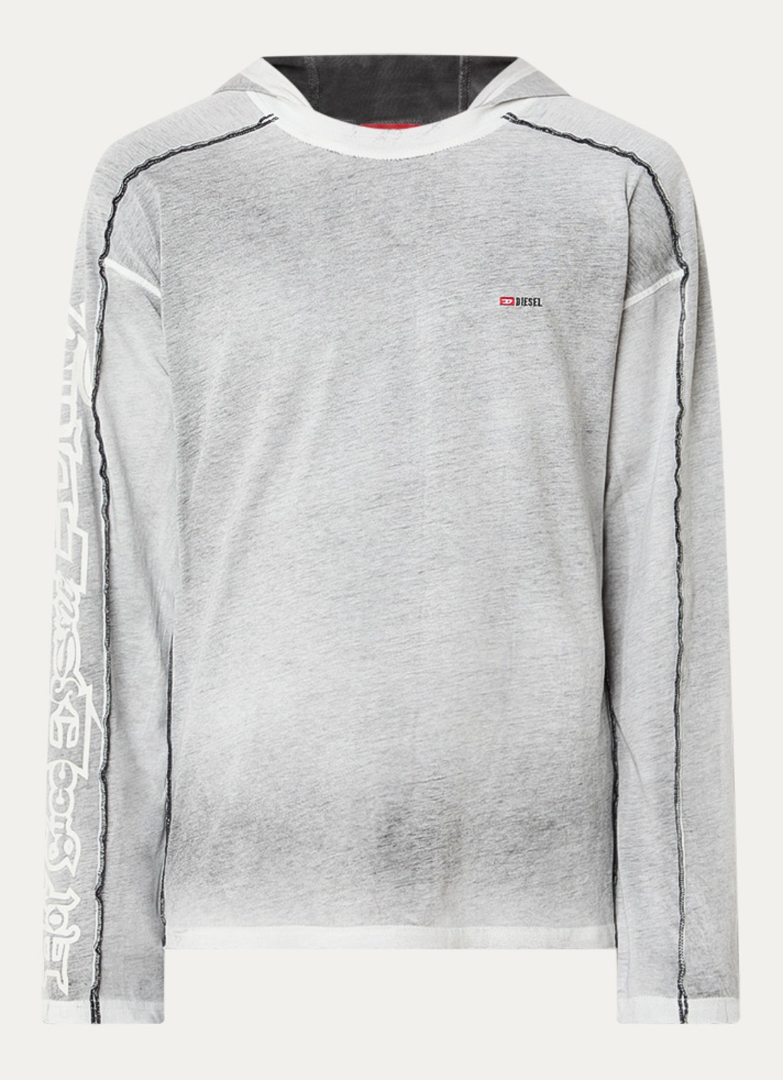 Diesel T-riven longsleeve T-shirt met capuchon - voorkant grijsmele