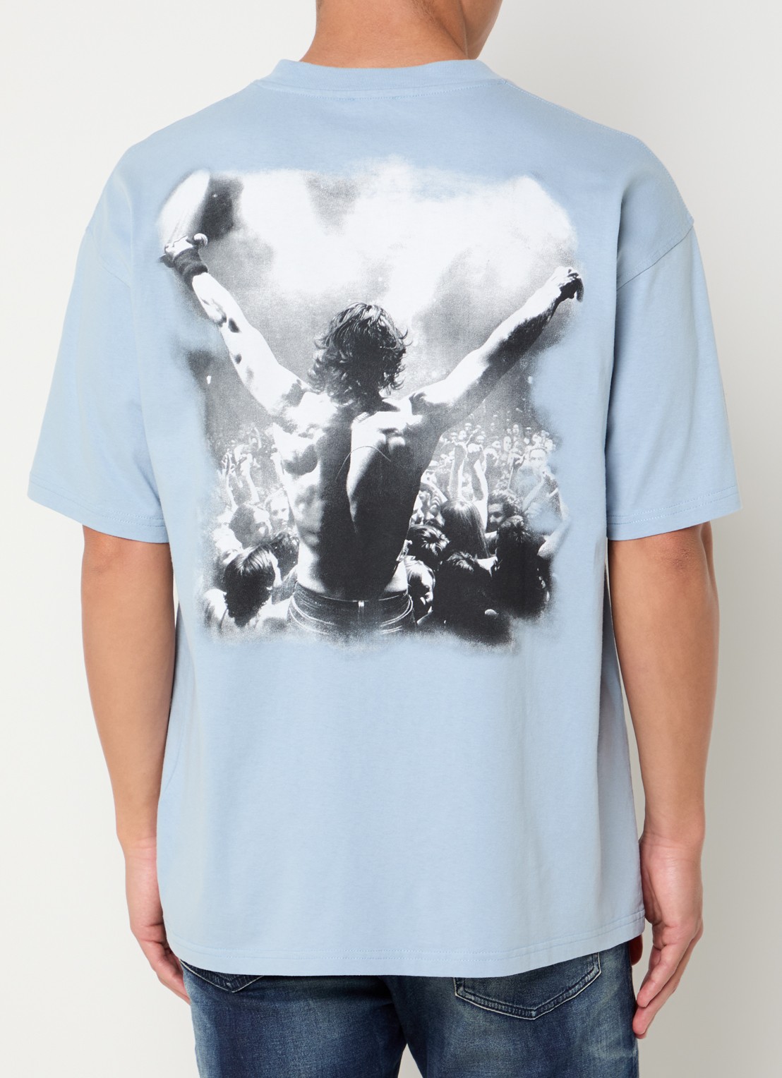 Diesel T-shirt met front- en backprint - detail 3 lichtblauw