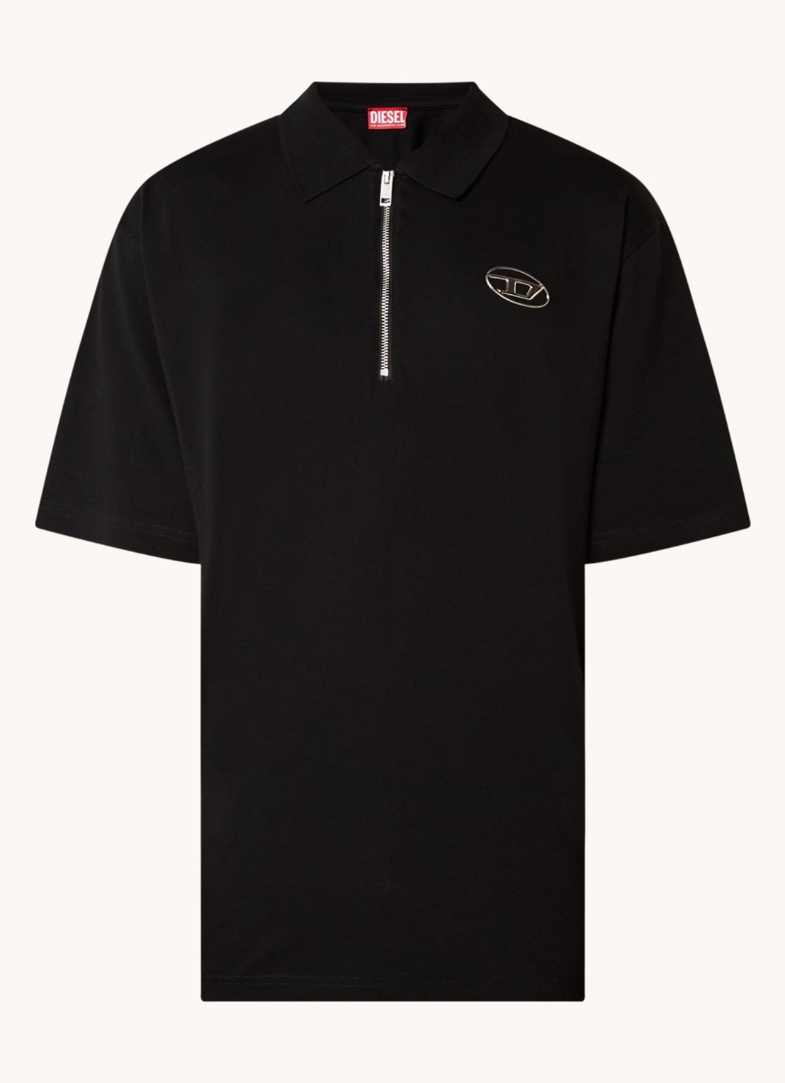 Diesel T-Vor-Od regular fit polo met halve rits en logo - voorkant zwart