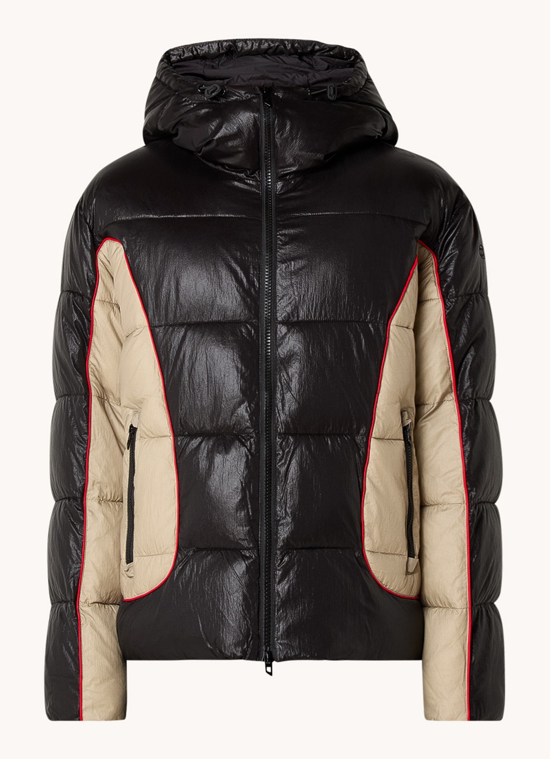 Diesel W-Ostend puffer jack met capuchon en ritszakken - voorkant zwart
