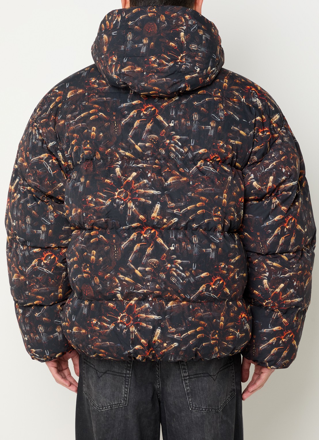 Diesel W-spider puffer jas met print en capuchon - achterkant zwart