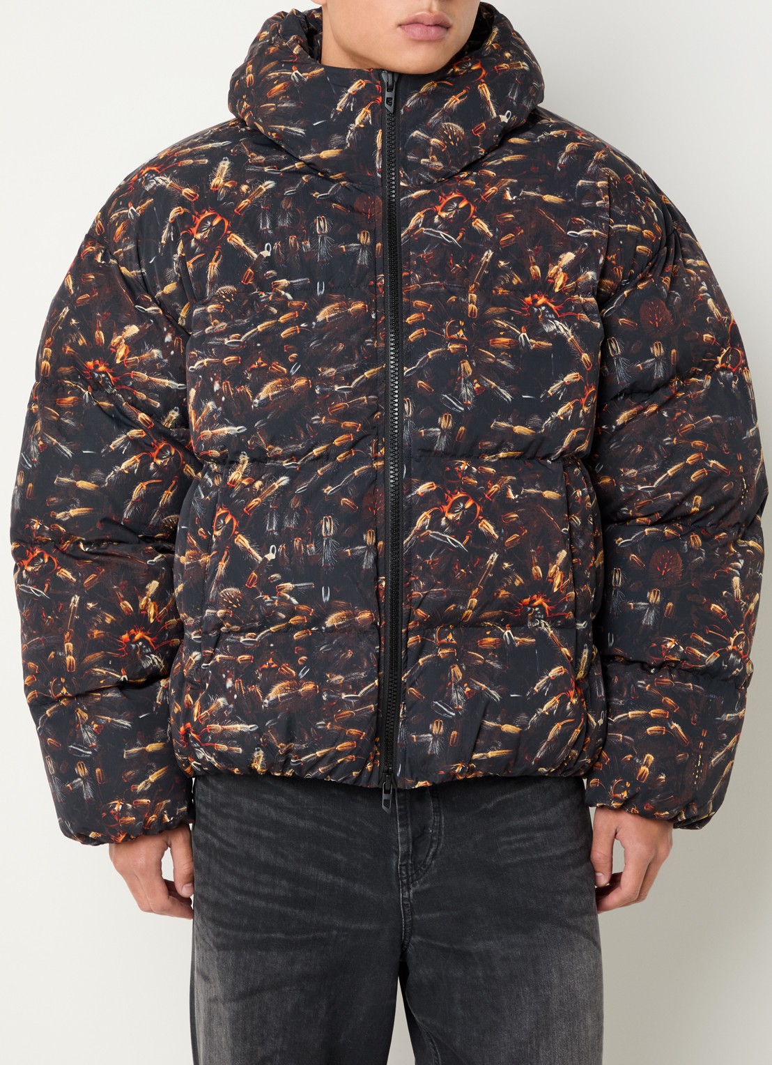 Diesel W-spider puffer jas met print en capuchon - detail 2 zwart