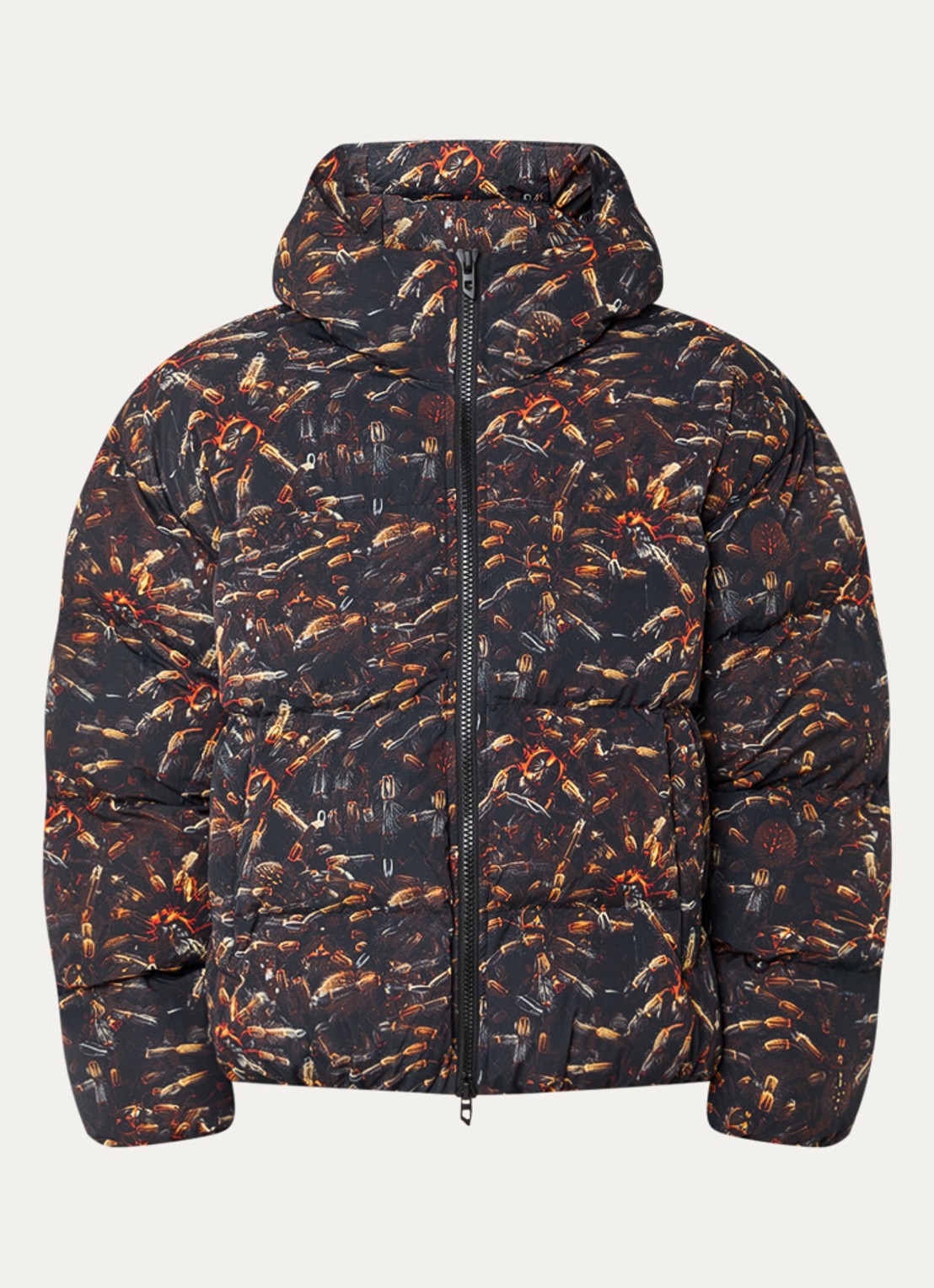 Diesel W-spider puffer jas met print en capuchon - voorkant 3 zwart