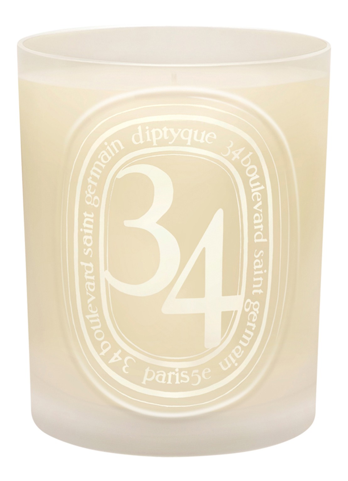DIPTYQUE 34 Blvd Saint Germain geurkaars 300 gram - voorkant beige