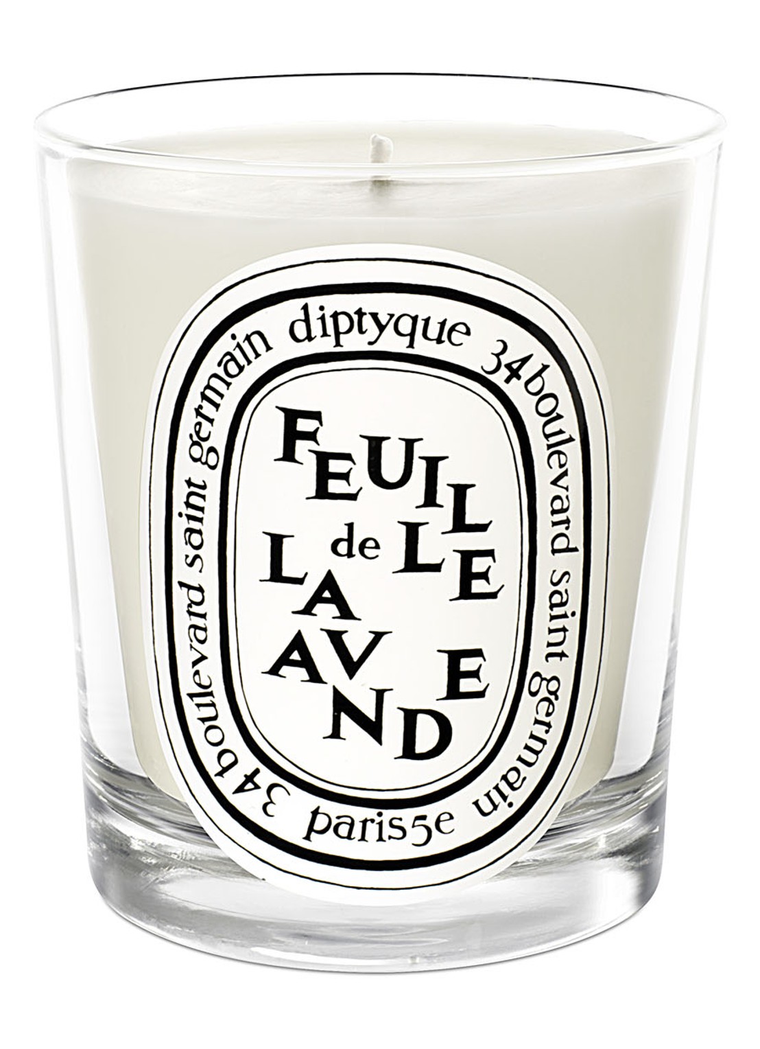 DIPTYQUE Feuille de Lavande mini geurkaars - voorkant creme