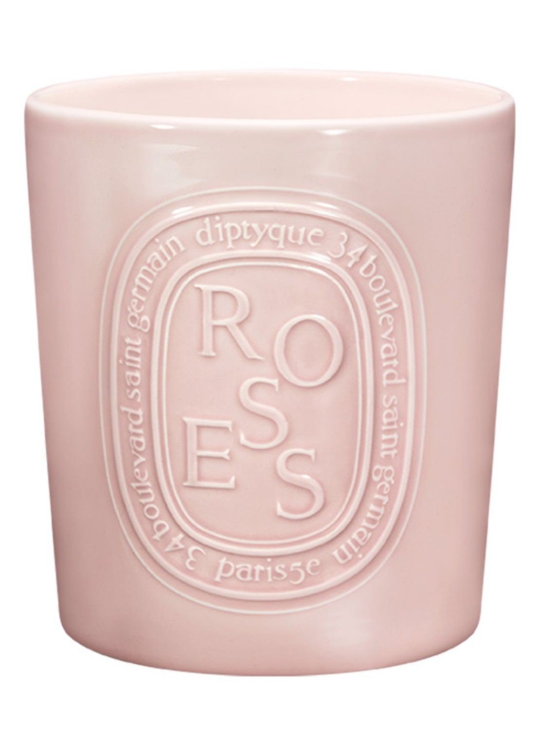 DIPTYQUE Roses Giant Scented Candle - geurkaars 1500 gram - voorkant roze