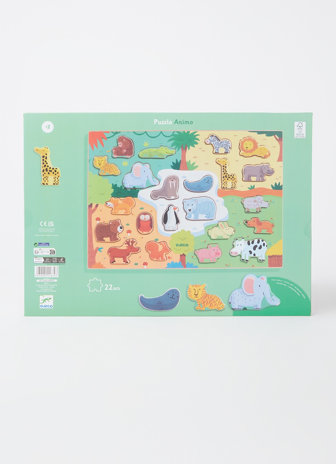 Djeco Animo houten vormenpuzzel 22 stukjes - voorkant 2 multicolor