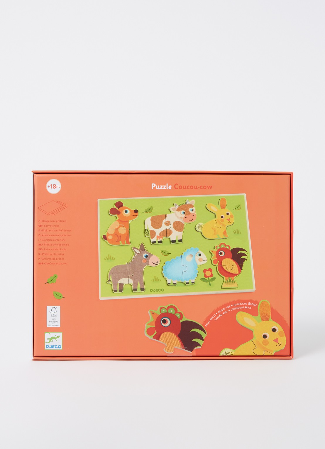 Djeco Coucou-cow duo-puzzel/vormenpuzzel 12 stukjes - voorkant 2 multicolor