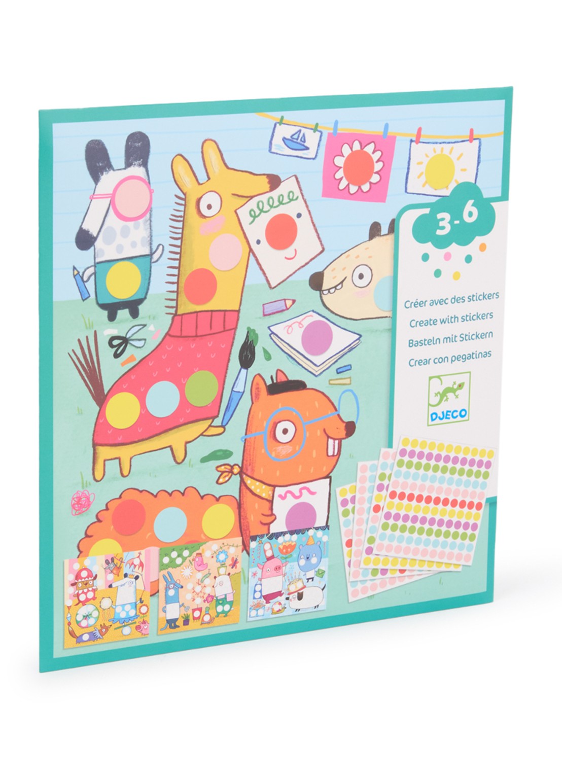 Djeco Creëer met stickers rondjes thema - voorkant zeegroen