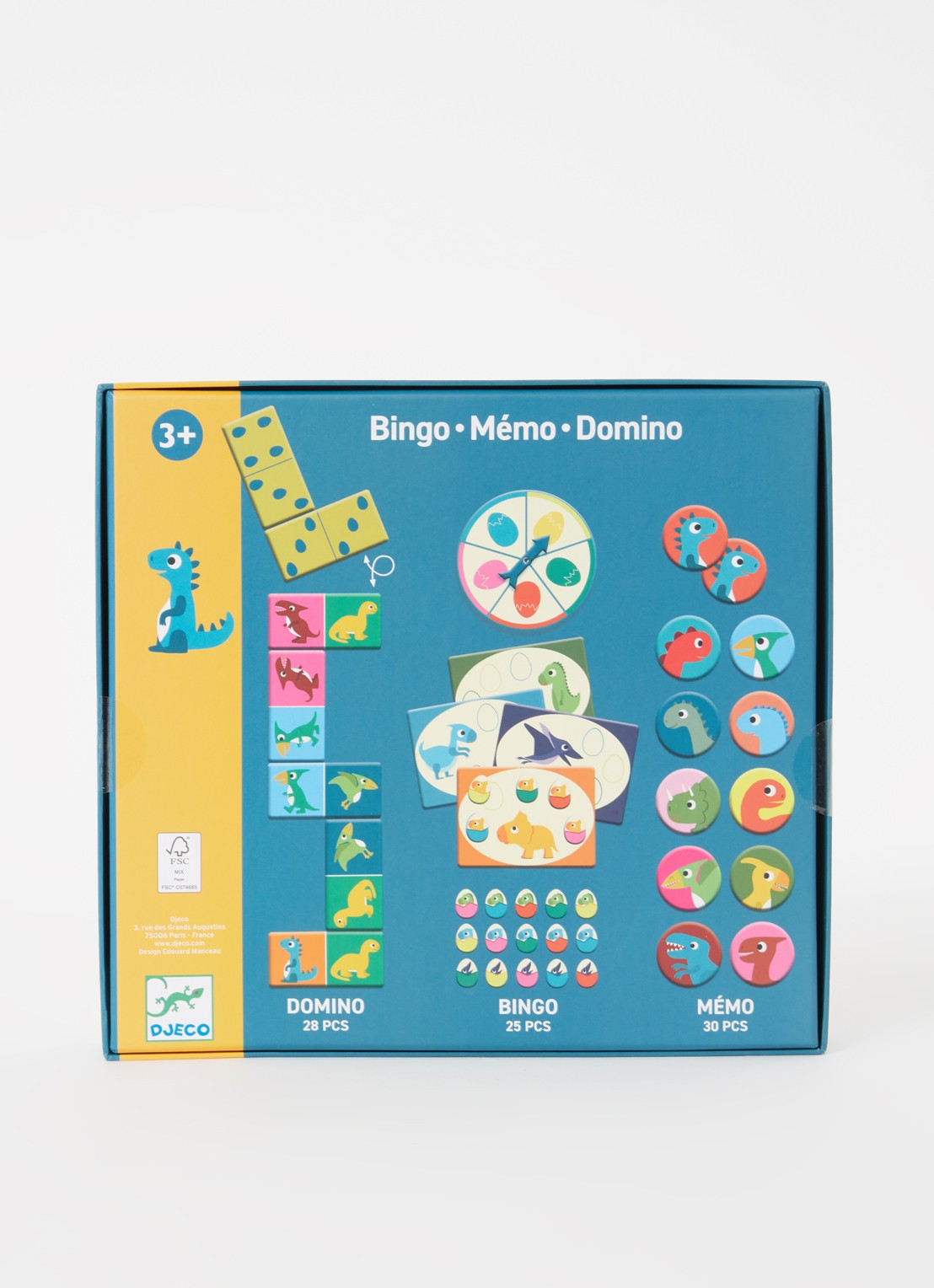 Djeco Dinosaurier Bingo-, Memo- en Dominospel set van 3 - voorkant 2 multicolor