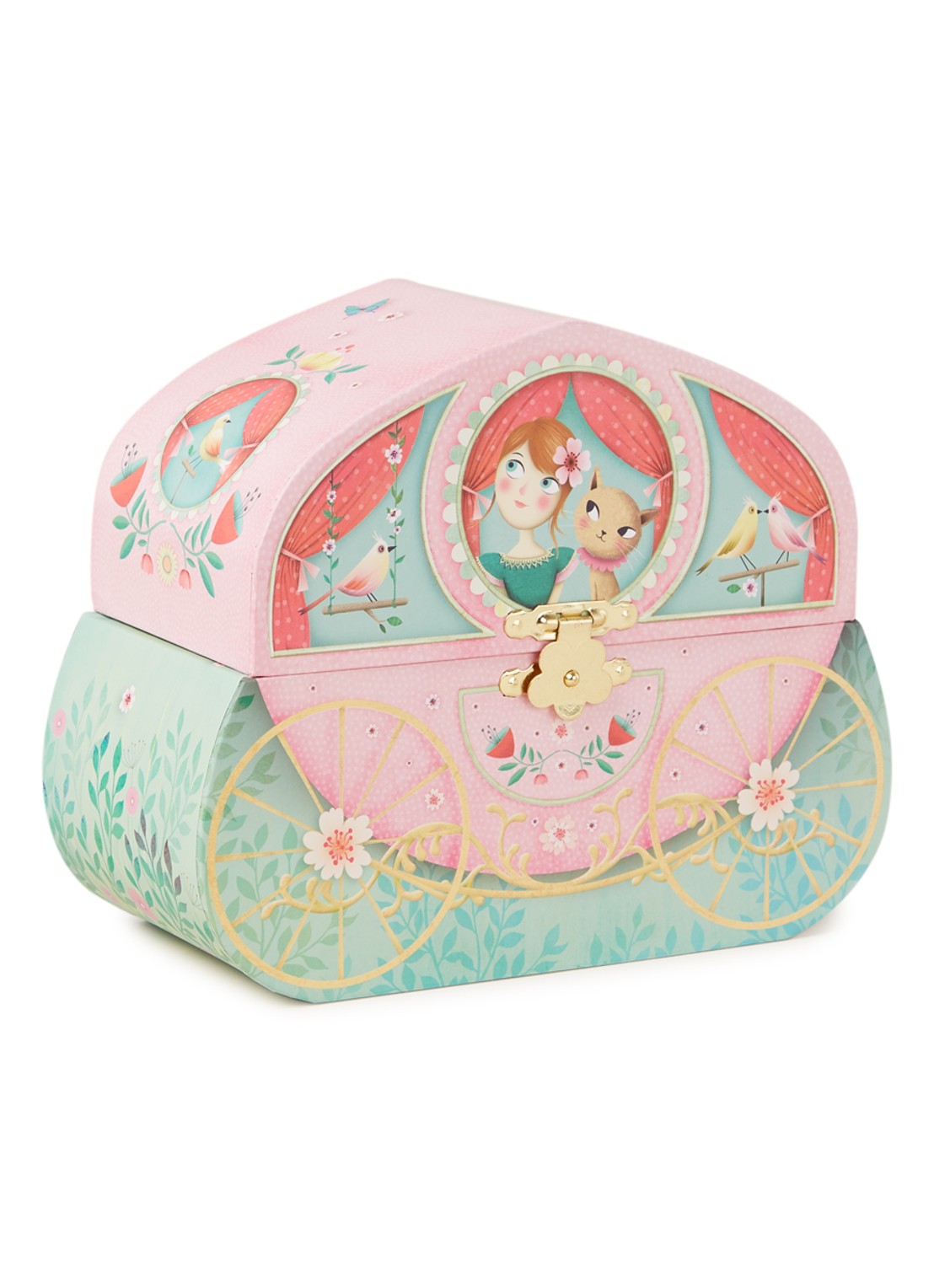 Djeco Koets sieraden muziekdoosje  - voorkant roze