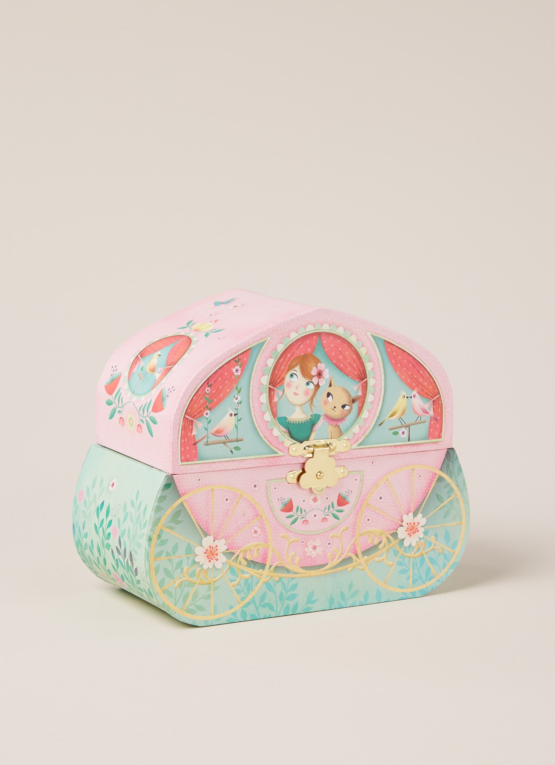 Djeco Koets sieraden muziekdoosje  - voorkant 2 roze