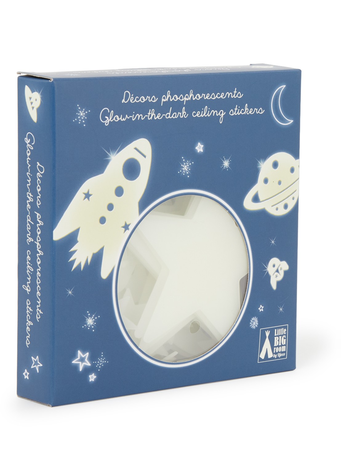 Djeco Space Mission glow in the dark muurstickers - voorkant creme