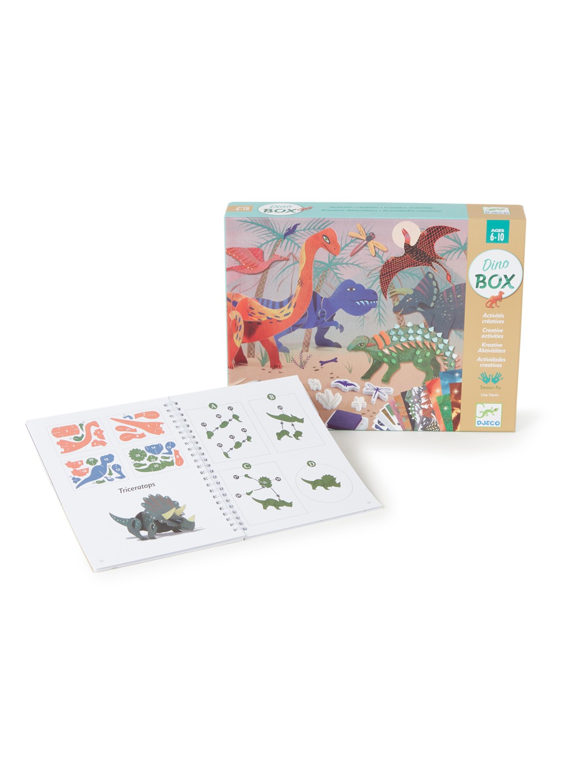 Djeco The World of Dinosaurs creatieve activiteiten box - voorkant multicolor