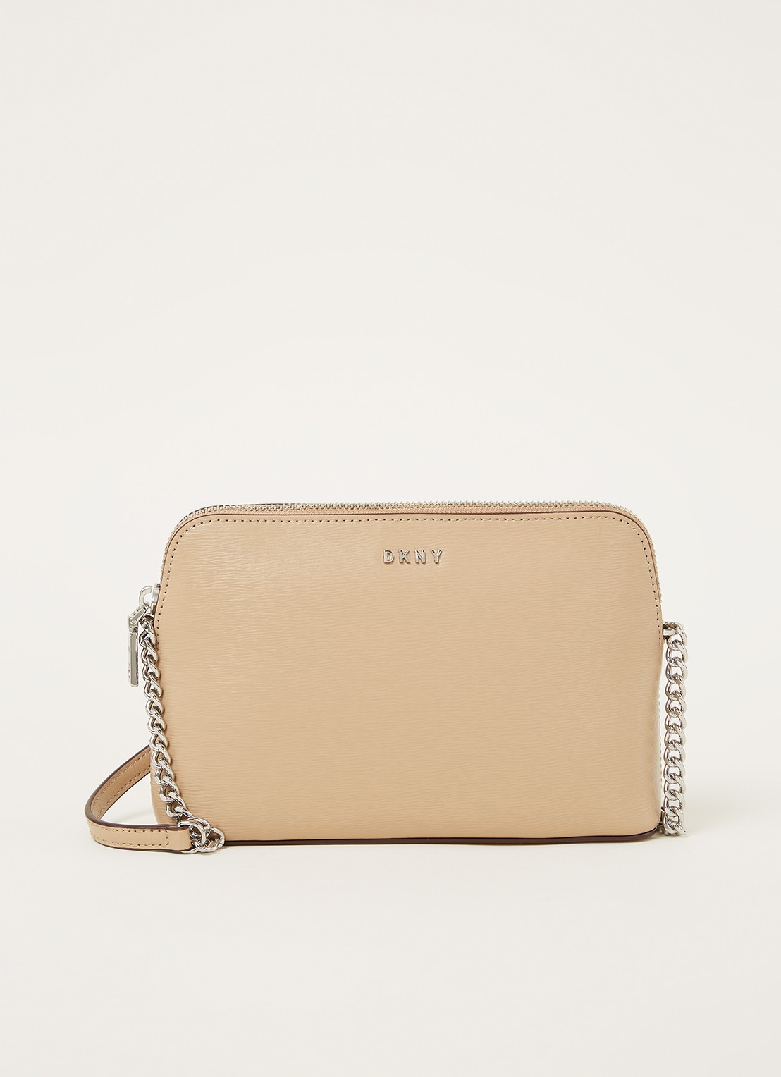 DKNY Bryant Dome crossbodytas van leer - voorkant beige